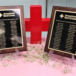 American Red Cross Blood Services-Mid-Atlantic Rgn - These are the plaques for those that donated platelets 18 times or more in 2018.  Photo taken March 27, 2019.