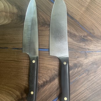 Heritage Precision Sharpening - Another custom kitchen knife in AEBL (left). Super sharp and tough. If you chop this knife at 17/20 is a work horse. - Knife Sharpening Near Me Heritage Precision Sharpening - Another custom kitchen knife in AEBL (left). Super sharp and tough. If you chop this knife at 17/20 is a work horse. - Knife Sharpening Near Me