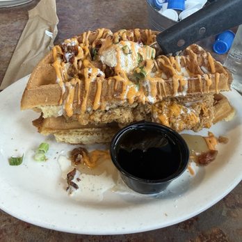 Huckleberry's - Stacked Chicken & Waffles- was very good - Breakfast & Brunch Near Me - Salida, California