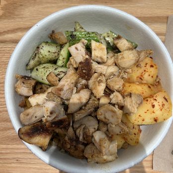 Naked Farmer - Farro base with cucumbers, roasted apples and grilled chicken. - New American Near Me - Sunrise, Florida Naked Farmer - Farro base with cucumbers, roasted apples and grilled chicken. - New American Near Me - Sunrise, Florida