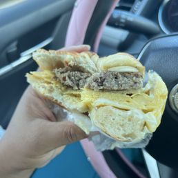 SEC sandwich on cinnamon sugar bagel SEC sandwich on cinnamon sugar bagel