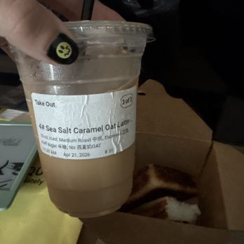 Costee Coffee - Sea salt Caramel oat latte and rice cakes - Coffee & Tea Near Me - Rowland Heights, California