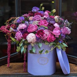 Solim Florist Bloom Boom Box with fresh Peonies, Premium Roses and variety of Orchids accomplished by lavish greenery.