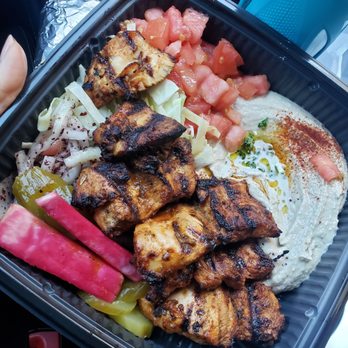 Duzan - Chicken kebab bowl with salad & hummus - Middle Eastern Near Me - Queens, New York