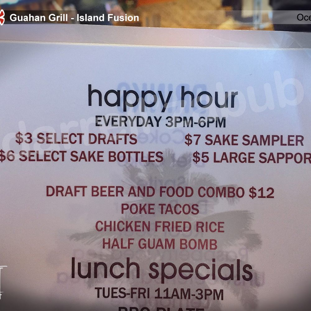 Guahan Grill - Happy Hour (3pm - 6pm) - Barbeque Near Me - Oceanside, California Guahan Grill - Happy Hour (3pm - 6pm) - Barbeque Near Me - Oceanside, California