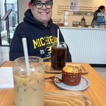 The Simple Fare - Cold brew, latte and pistachio rose pastry. - Desserts Near Me - Millburn, New Jersey