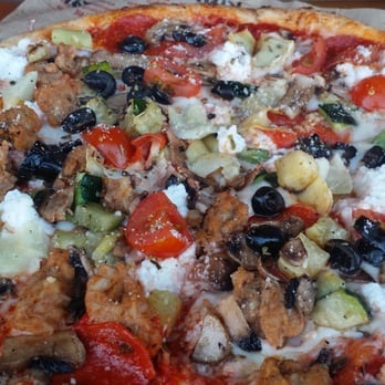 Blaze Pizza - Art Lover with mashrooms, zuchinni, cherry tomatoes, olives and pepperoni (on half) and Italian sausage (on other half). Good. - Pizza Near Me - Carlsbad, California Blaze Pizza - Art Lover with mashrooms, zuchinni, cherry tomatoes, olives and pepperoni (on half) and Italian sausage (on other half). Good. - Pizza Near Me - Carlsbad, California