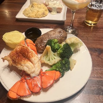 Oakside - Lobster tail and baked potato. - Seafood Near Me - Big Bear Lake, California