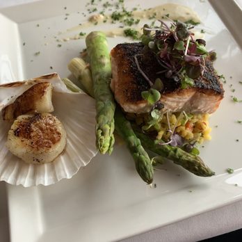 Elizabeth's Chop House - Salmon and scallops with saffron risotto and asparagus sleaze. - Steakhouses Near Me - Marquette, Michigan