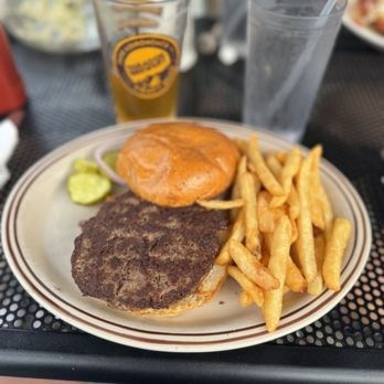 Pitkin's Restaurant - Hamburger and fries with onion with an IPA - Diners Near Me - Schroon Lake, New York Pitkin's Restaurant - Hamburger and fries with onion with an IPA - Diners Near Me - Schroon Lake, New York