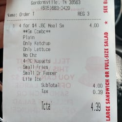 Wendy's - My receipt of purchase. Rung up right but confusion in the kitchen obviously