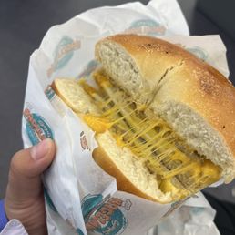 Old School with Sausage on a plain bagel Old School with Sausage on a plain bagel