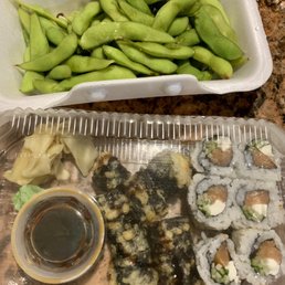 Edamame with Sunday Morning Roll & Philly Roll.