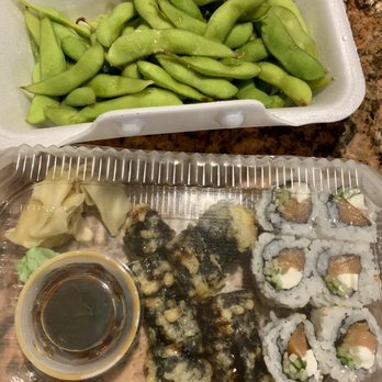 Makimoto Sushi - Edamame with Sunday Morning Roll & Philly Roll. - Sushi Bars Near Me - Auburn Hills, Michigan