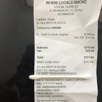 Where Locals Smoke - Receipt of transaction - Tobacco Shops Near Me - North Miami Beach, Florida
