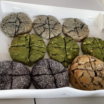 Golden Morsels - Black sesame, matcha, ube and sea salt chocolate chip - Bakeries Near Me Golden Morsels - Black sesame, matcha, ube and sea salt chocolate chip - Bakeries Near Me