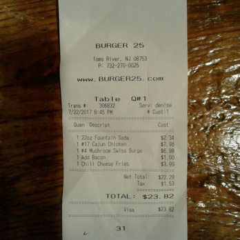 Burger 25 - Meal for two at decent pricing. - Burgers Near Me - Toms River, New Jersey