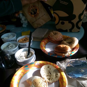 Einstein Bros. Bagels - The bagel end of the bargain -- onion chive, honey almond, plain, and jalapeno salsa spreads - Sandwiches Near Me - Bee Cave, Texas