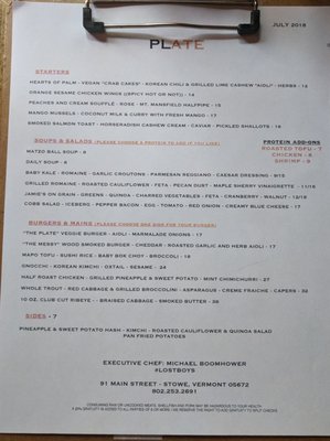 Menu photo 5 Plate Stowe, VT