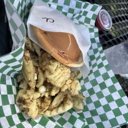 Smash burger with Parmesan garlic fries