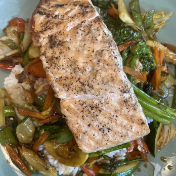 The Foundry - stir fry with salmon - New American Near Me - Denver, North Carolina