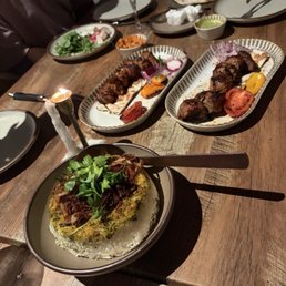 Salmon Kabob, Chinjeh, Sabzi Polo