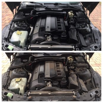 Diamond Pro Mobile Detailing - Before/After shot of an engine detail done on a BMW Z3 that has never been washed! Such a transformation! - Auto Detailing Near Me
