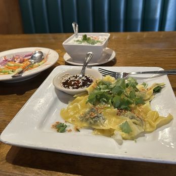 Thai House - University - Potstickers, cucumber salad, and Tom Kha soup (small). #12 Pot Sticker. #16 Tom Kha. #19 Cucumber Salad. - Thai Near Me - Charlotte, North Carolina Thai House - University - Potstickers, cucumber salad, and Tom Kha soup (small). #12 Pot Sticker. #16 Tom Kha. #19 Cucumber Salad. - Thai Near Me - Charlotte, North Carolina