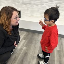 Arena Eye Care Optometry - My son telling Danny he can see great now - and that he likes rice crackers.