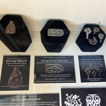 Solvang Viking Museum - Stirrup mount, bronze strap end, Urnes style mounts - Art Museums Near Me - Solvang, California