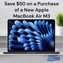 Tech Emporium - Save $50 on a Purchase of a New Apple MacBook Air M3 with 8GB of Ram and a 256SSD In store now at Techemporium