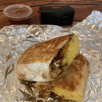 Breezeway Cafe - BFast Burrito with bacon and side of salsa. Hearty, not greasy, and good for a cool beach morning - Breakfast & Brunch Near Me - Pismo Beach, California Breezeway Cafe - BFast Burrito with bacon and side of salsa. Hearty, not greasy, and good for a cool beach morning - Breakfast & Brunch Near Me - Pismo Beach, California