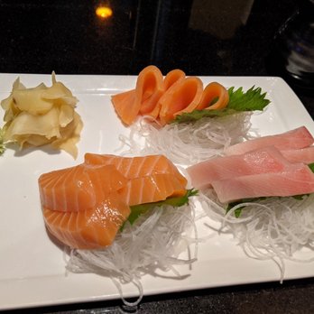 Sushi Lounge - From left salmon, smoked salmon, yellowtail sashimi. - Sushi Bars Near Me - Hoboken, New Jersey