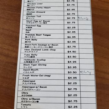 Izakaya Go - "Yakitori" menu, plus a lot of non-chicken items. They were out of four of the selections tonight. - Sushi Bars Near Me - Las Vegas, Nevada