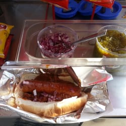 Old Grey Dog Food Cart - Chili over a hot link