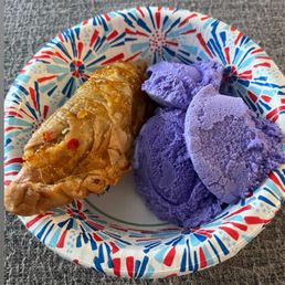 The empanada ube flavor which I brought home to eat with ube ice cream The empanada ube flavor which I brought home to eat with ube ice cream