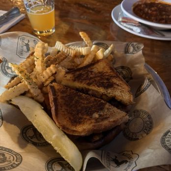 Rusted Spoke Brewing - Grilled cheese with brisket sandwich - Barbeque Near Me - Mackinaw City, Michigan