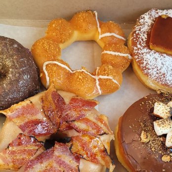 Friendly Donuts - Ube,raspberry guava mochi donut,maple bacon,smores, and flan - Donuts Near Me - Orange, California Friendly Donuts - Ube,raspberry guava mochi donut,maple bacon,smores, and flan - Donuts Near Me - Orange, California