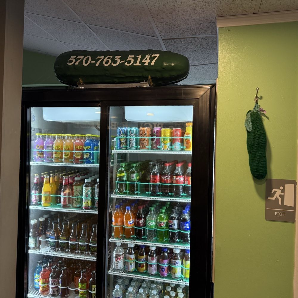 KJ's Pickle Barrel - Pickle with the phone number on it on top of drinks box! - Delis Near Me - Kingston, Pennsylvania KJ's Pickle Barrel - Pickle with the phone number on it on top of drinks box! - Delis Near Me - Kingston, Pennsylvania