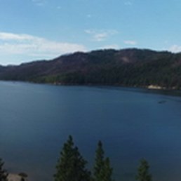 Drone photo of Butt Reservoir at about 300 feet above Ponderosa Flat Campground.
