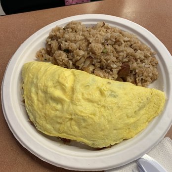Button Up Cafe - Portuguese sausage and spam omelette with fried rice - Breakfast & Brunch Near Me - Pearl City, Hawaii