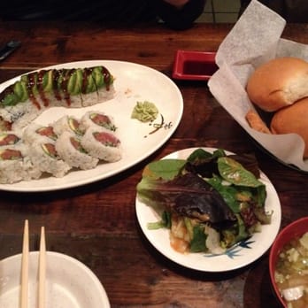 Cherryblossom Noodle Cafe - Caterpillar and spicy tuna rolls with side miso, salad and buns. - Sushi Bars Near Me - Phoenix, Arizona