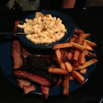 Mojo Old City BBQ - 2 meat platter: brisket and ribs w/ fries and Mac & cheese - Barbeque Near Me - St. Augustine, Florida