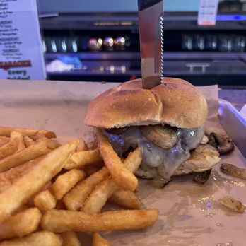 Stinky's Bar & Grill - Mushroom Swiss burger - American Near Me - Pittsburgh, Pennsylvania Stinky's Bar & Grill - Mushroom Swiss burger - American Near Me - Pittsburgh, Pennsylvania