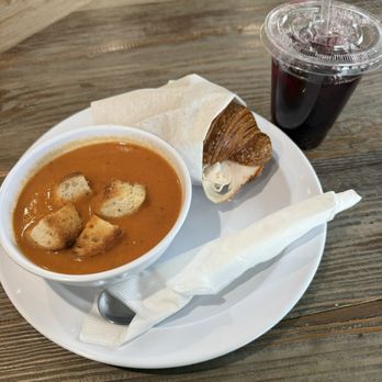 Calypso Cafe & Bakery - Turkey croissant with tomato soup and hibiscus tea - Bakeries Near Me - Franklin, Ohio