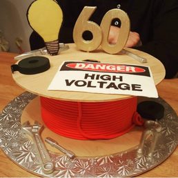 60th Birthday Cake for an Electrician. All edible. So creative and awesome job!! Highly recommend for specilaty cakes !
