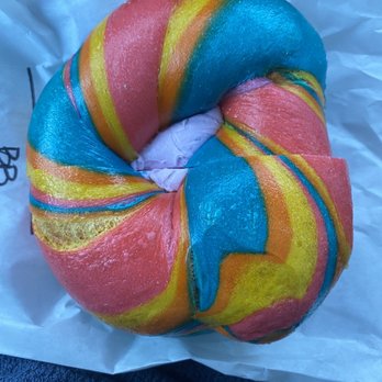 Bagel Cafe 21 - Rainbow Bagel w/Cream Cheese - Bagels Near Me - Richardson, Texas