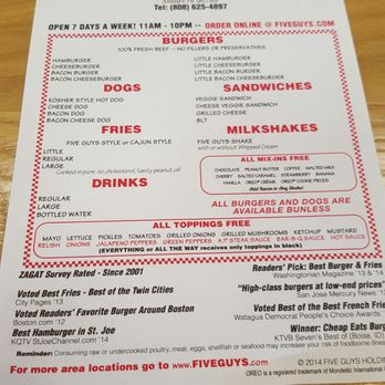 Five Guys - menu - Burgers Near Me - Mililani, Hawaii
