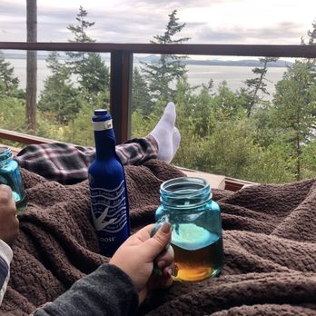 Chuckanut Cabins - Enjoying some beverages with an incredible view - Guest Houses Near Me - Bow, Washington