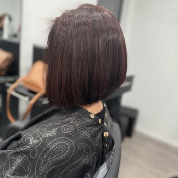 R C Salon - Dark burgundy color and angle bob haircut - Hair Extensions Near Me - Austin, Texas R C Salon - Dark burgundy color and angle bob haircut - Hair Extensions Near Me - Austin, Texas